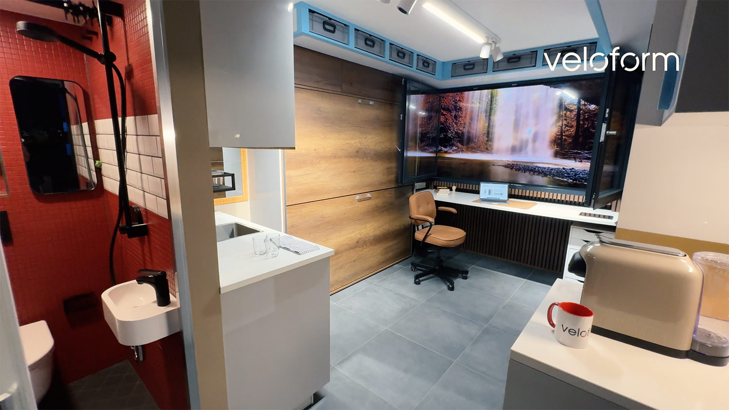 SafeOffice Sicherheitsraum von Veloform – moderner Bunker für Arbeit, Rückzug und Schutz - Innenansicht